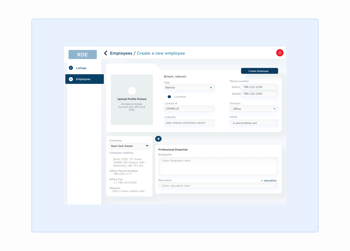 autofilled data in employee page